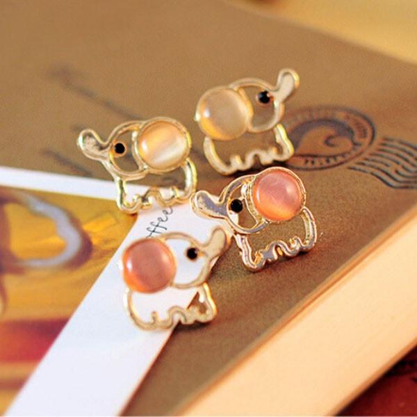 Lina Ely - Rose Gold Pink Rhinestone Elephant Earrings