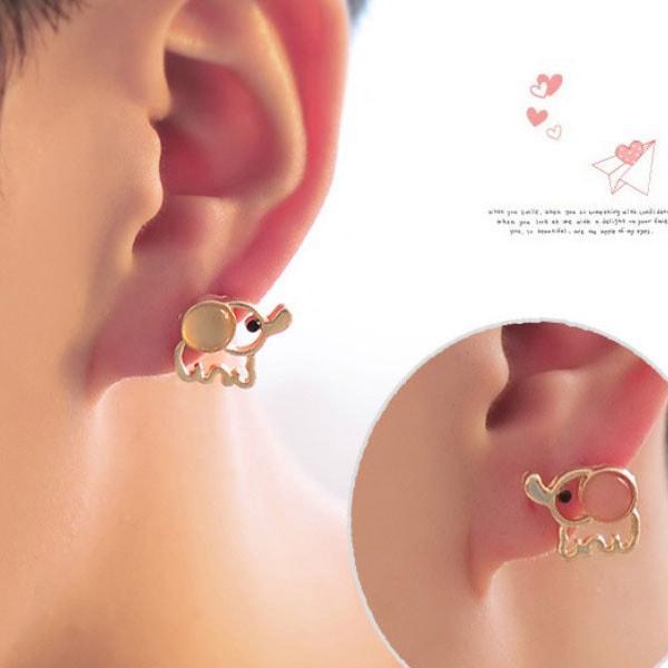 Lina Ely - Rose Gold Pink Rhinestone Elephant Earrings