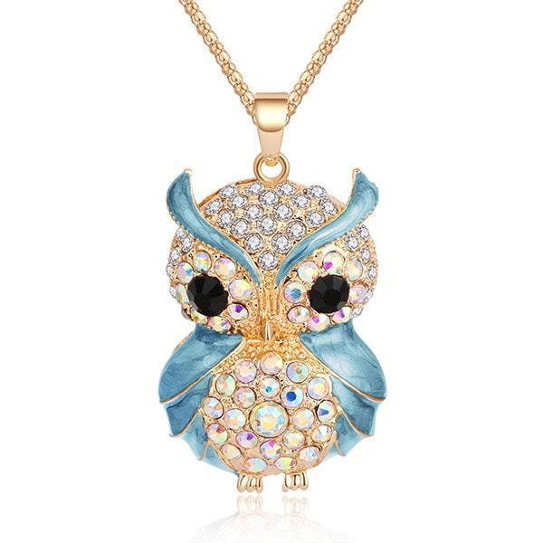 Rina Owl - Multi Colored Zircon Encrusted Owl Pendant