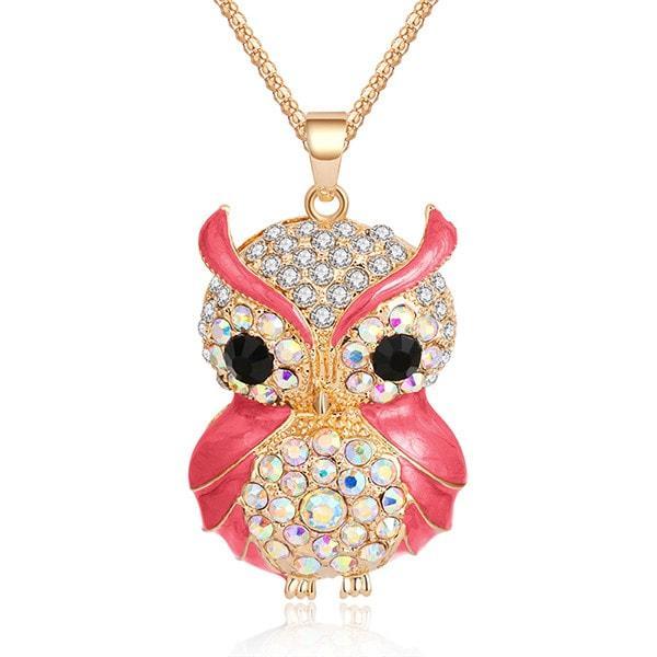 Rina Owl - Multi Colored Zircon Encrusted Owl Pendant