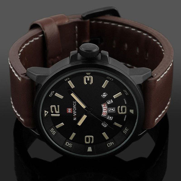 Naviforce Tactical Leather Strap Watch